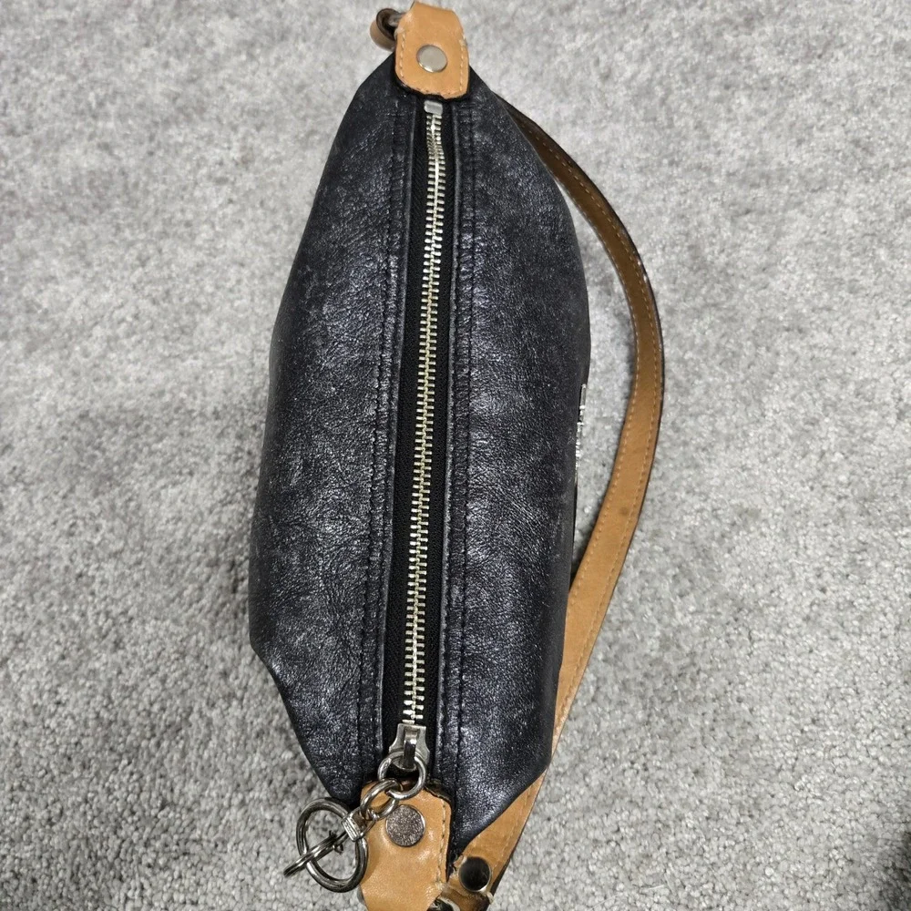 Coach Black Leather Horse and Carriage Small Shoulder Bag Tan Trim Vintage